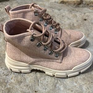 JustFab Pink Lace Up Boots